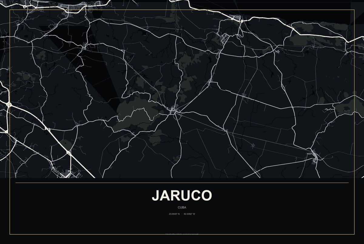 Jaruco, Cuba City Map Aluminum Sign in Metropolitan Noir style