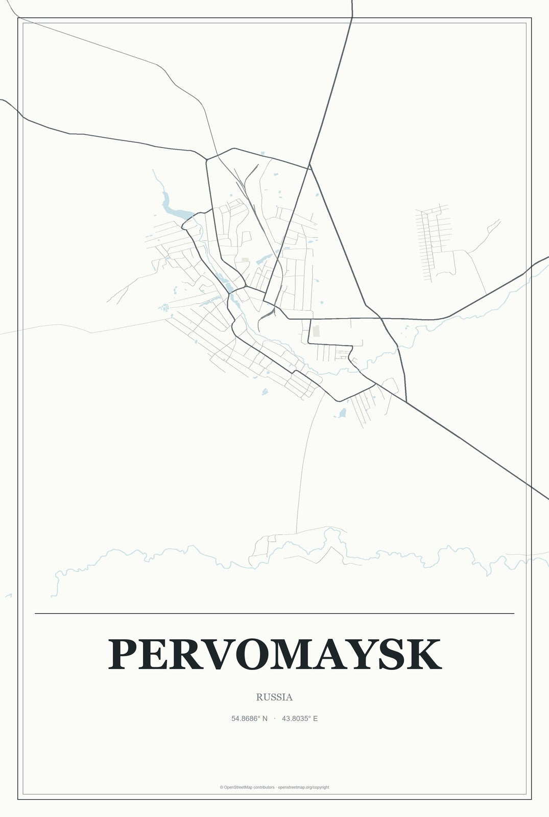 Pervomaysk, Russia City Map Aluminum Sign in Gallery Air style