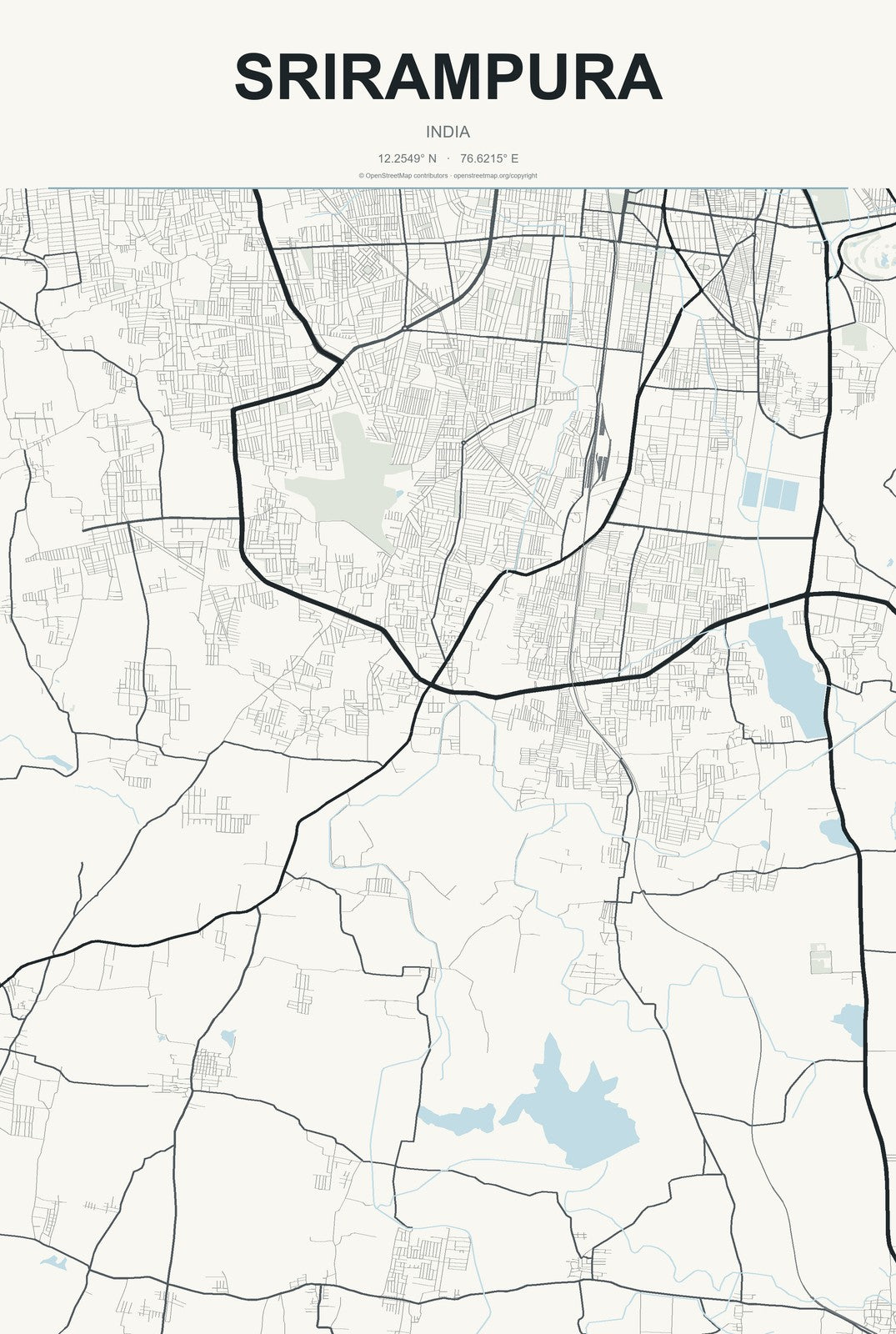 Srirampura, India City Map Aluminum Sign in Headline Atlas style