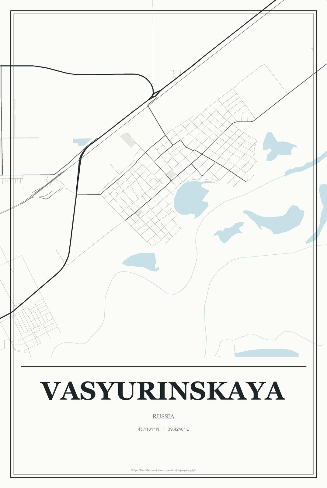 Vasyurinskaya, Russia City Map Aluminum Sign in Gallery Air style