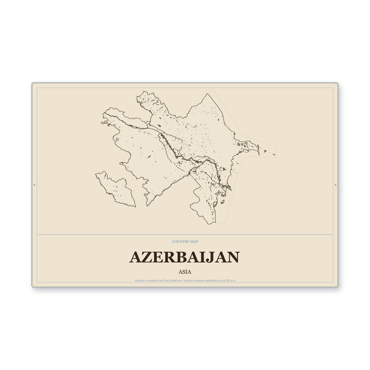 Azerbaijan Country Map Aluminum Sign in Heritage Nautical style