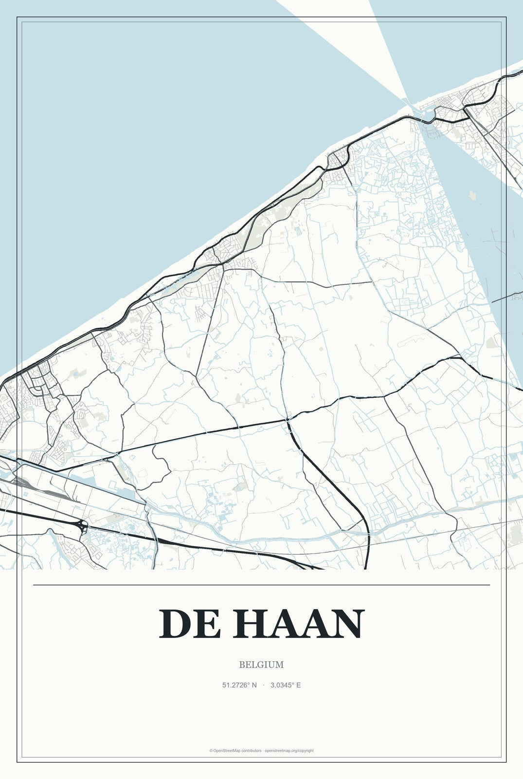 De Haan, Belgium City Map Aluminum Sign in Gallery Air style