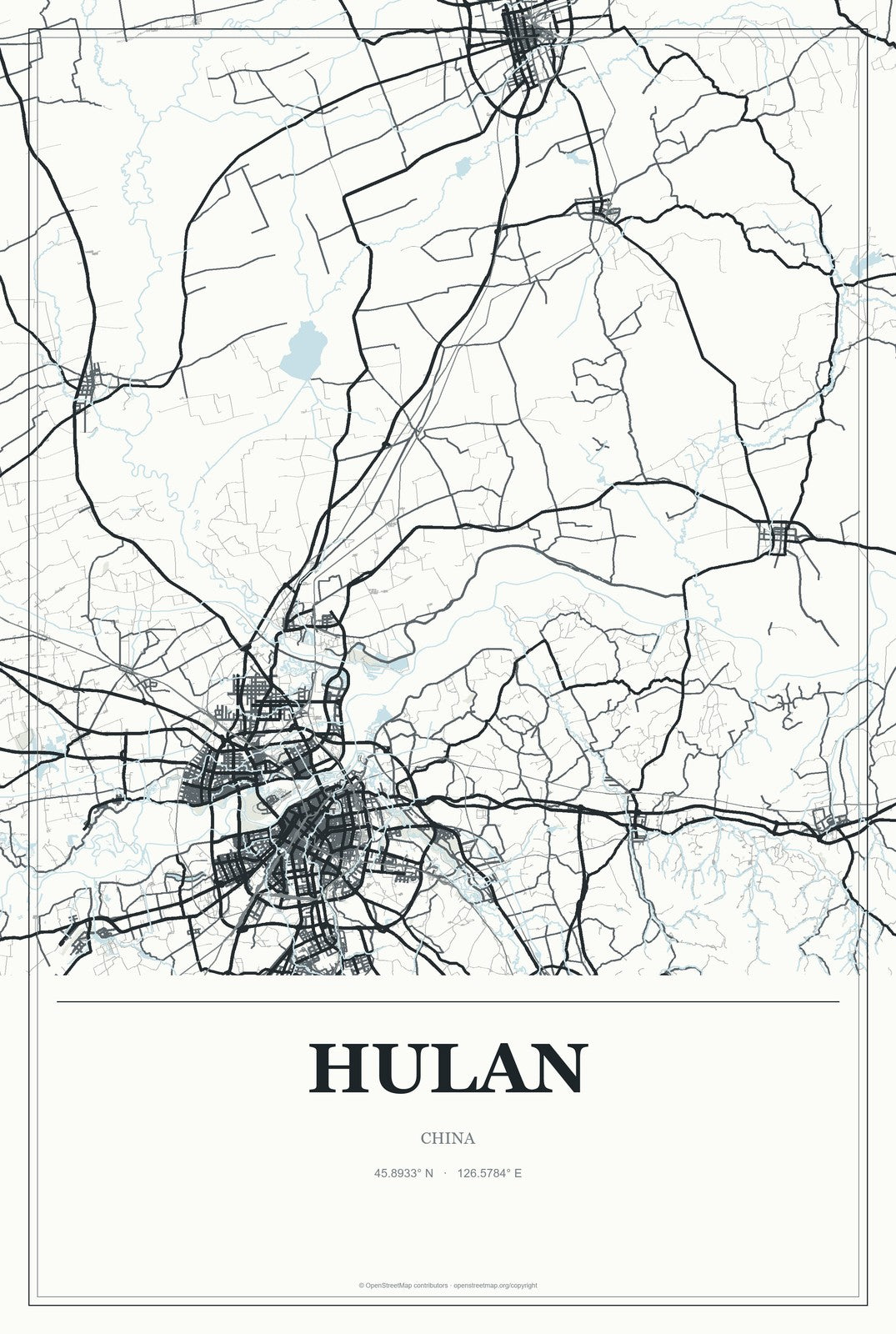 Hulan, China City Map Aluminum Sign in Gallery Air style