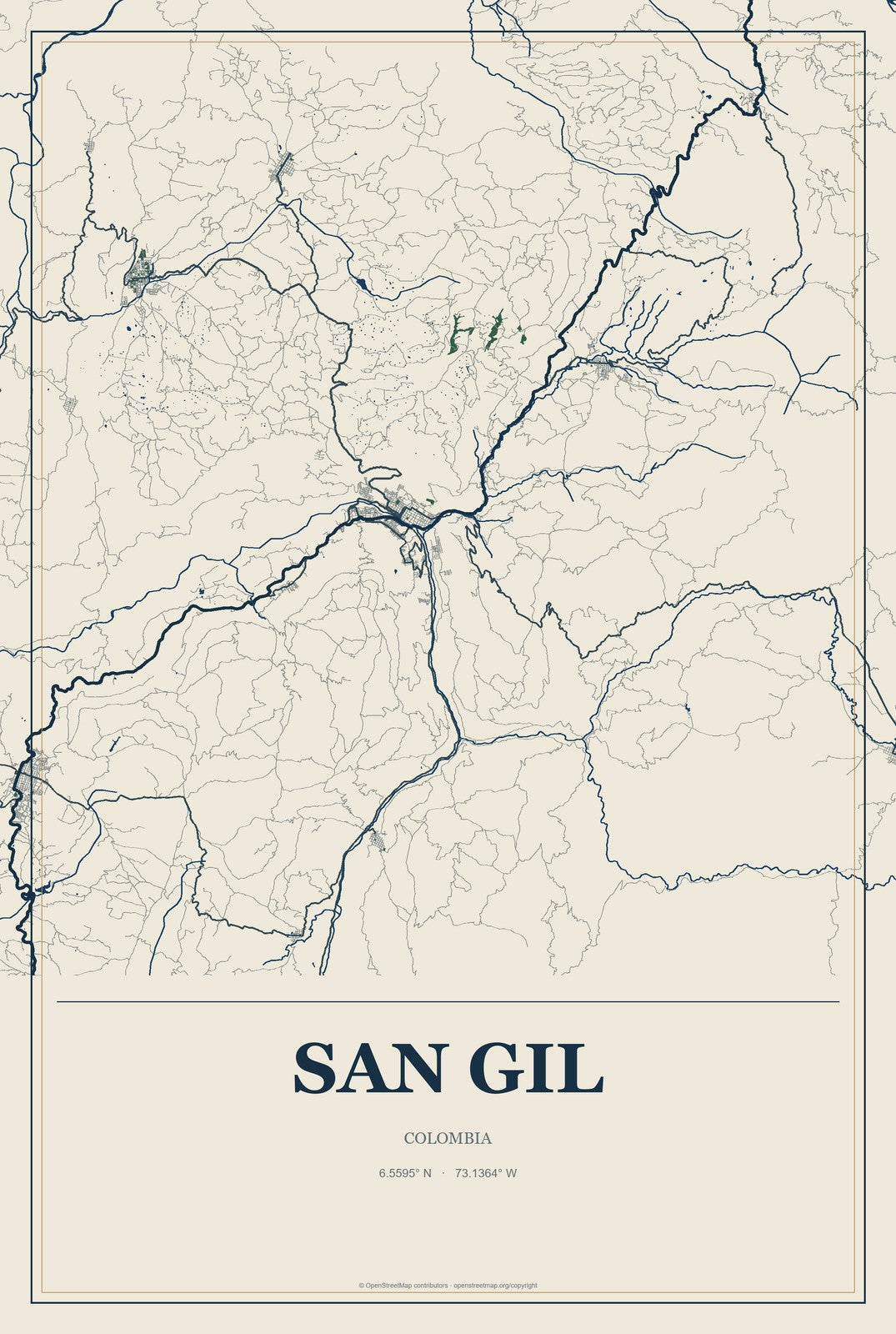 San Gil, Colombia City Map Aluminum Sign in Coastal Cutout style