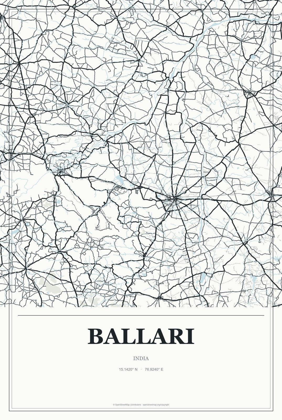Ballari, India City Map Aluminum Sign in Gallery Air style