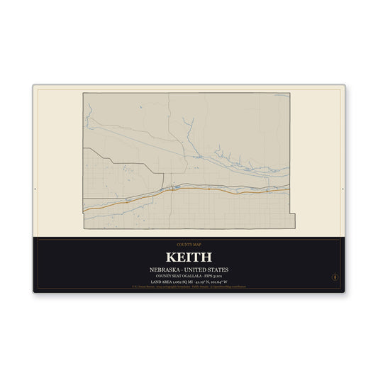 Keith County, Nebraska Map Aluminum Sign in Museum Plaque style