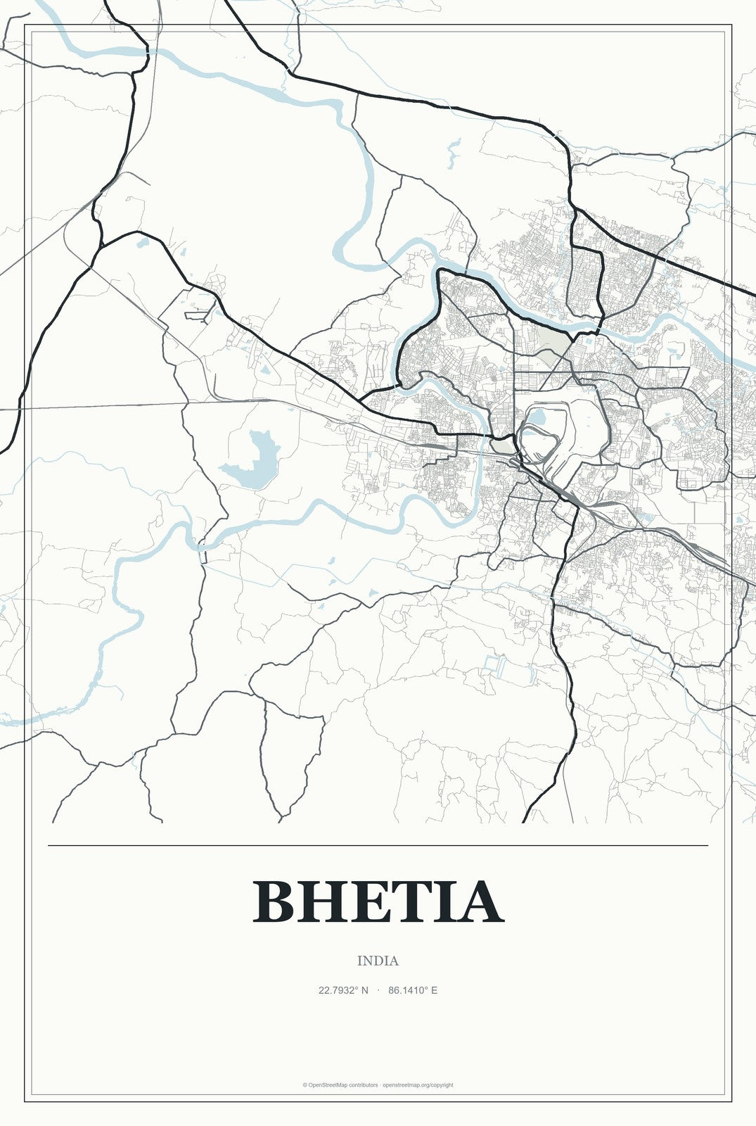 Bhetia, India City Map Aluminum Sign in Gallery Air style