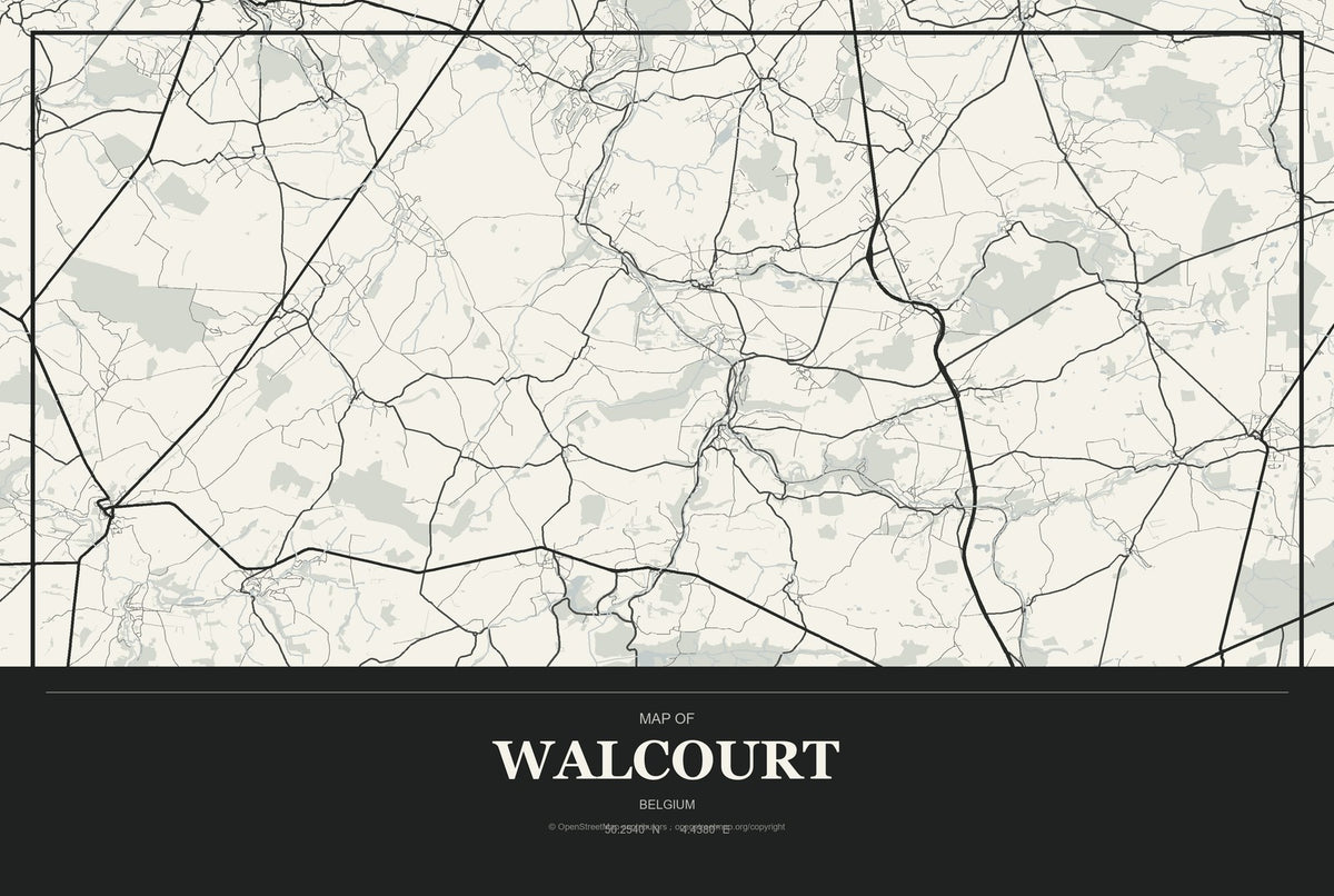 Walcourt, Belgium City Map Aluminum Sign in Museum Plaque style