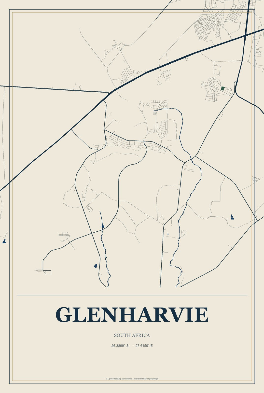 Glenharvie, South Africa City Map Aluminum Sign in Coastal Cutout style