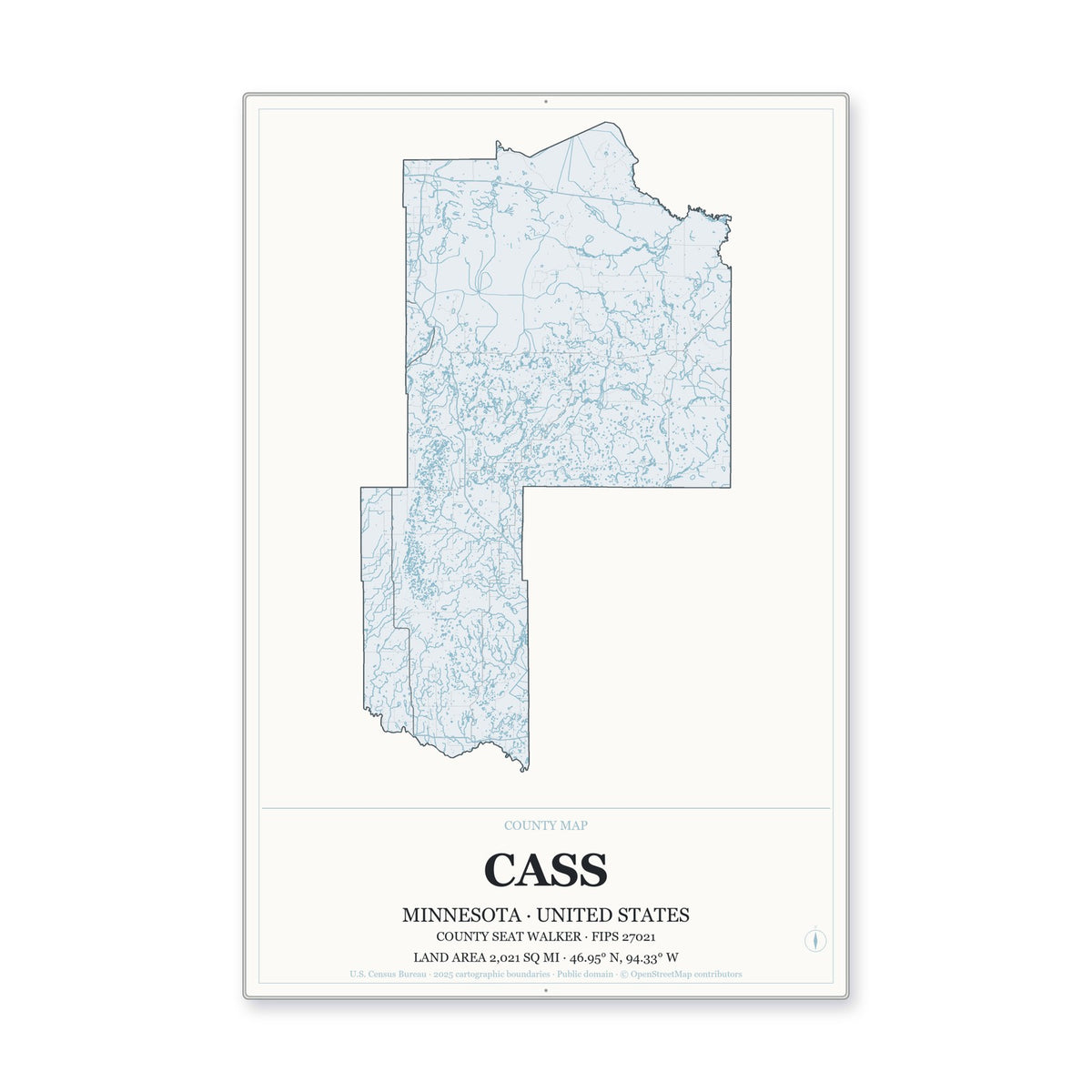 Cass County, Minnesota Map Aluminum Sign in Gallery Air style