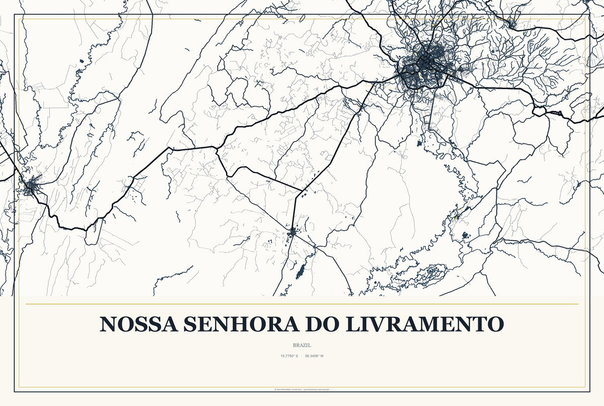 Nossa Senhora do Livramento, Brazil City Map Aluminum Sign in Citrine Modern style