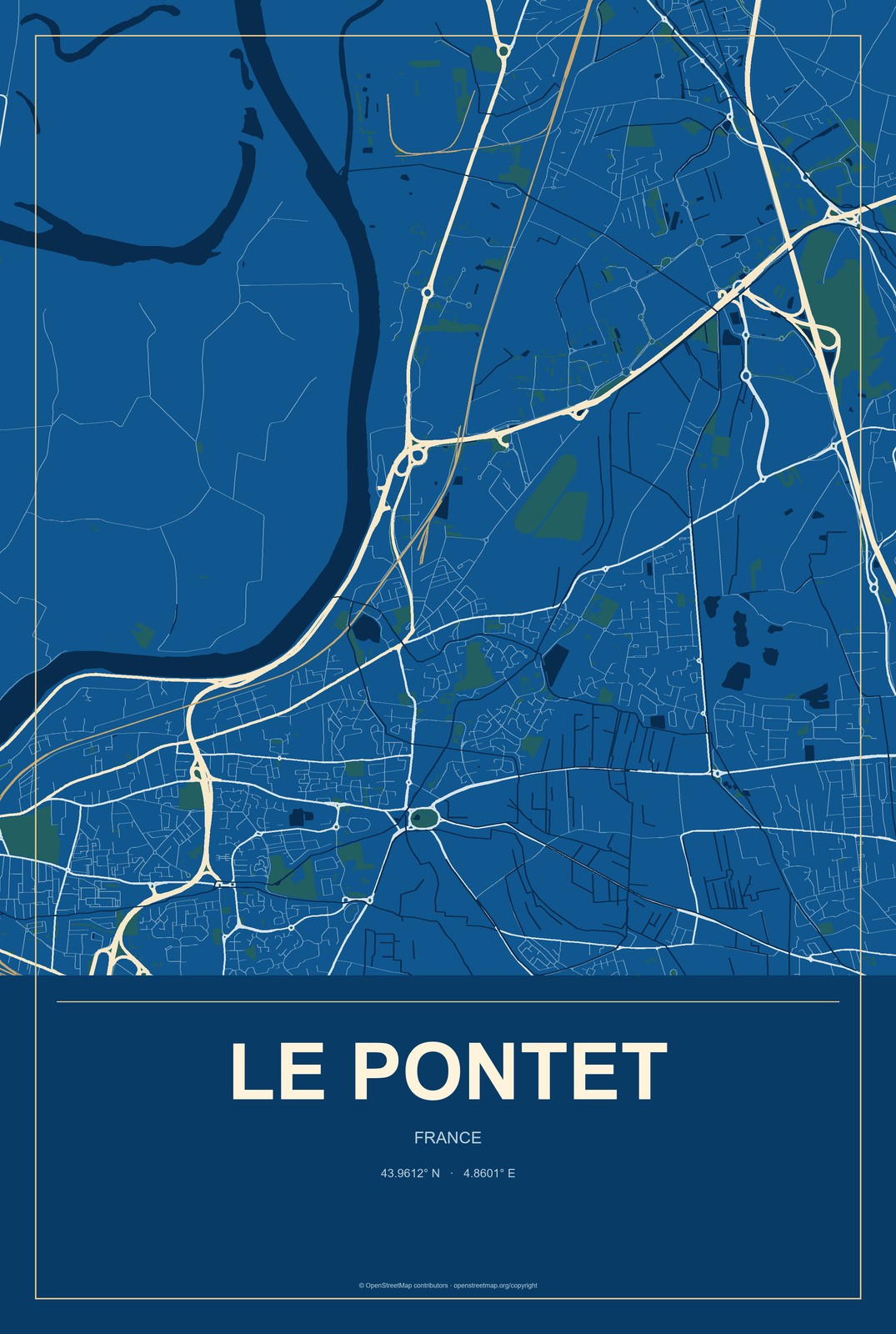 Le Pontet, France City Map Aluminum Sign in Harbor Cobalt style