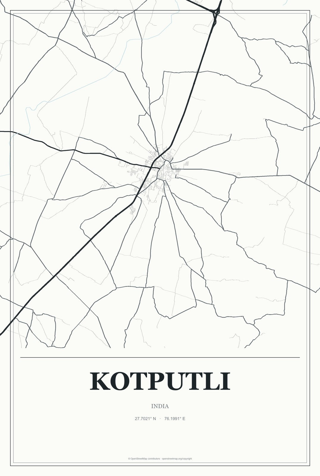 Kotputli, India City Map Aluminum Sign in Gallery Air style