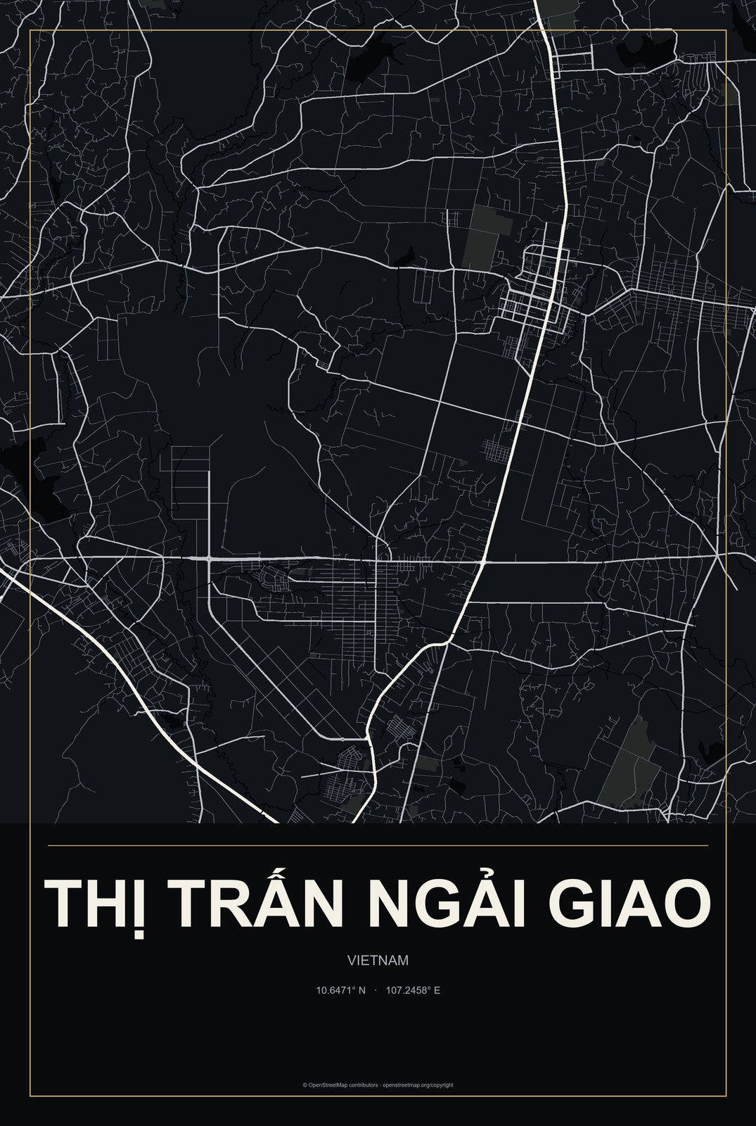 Thị Trấn Ngải Giao, Vietnam City Map Aluminum Sign in Metropolitan Noir style