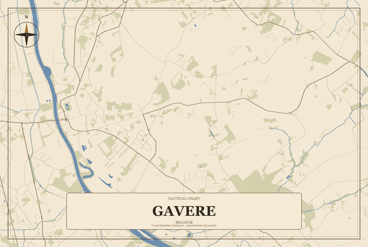Gavere, Belgium City Map Aluminum Sign in Heritage Nautical style