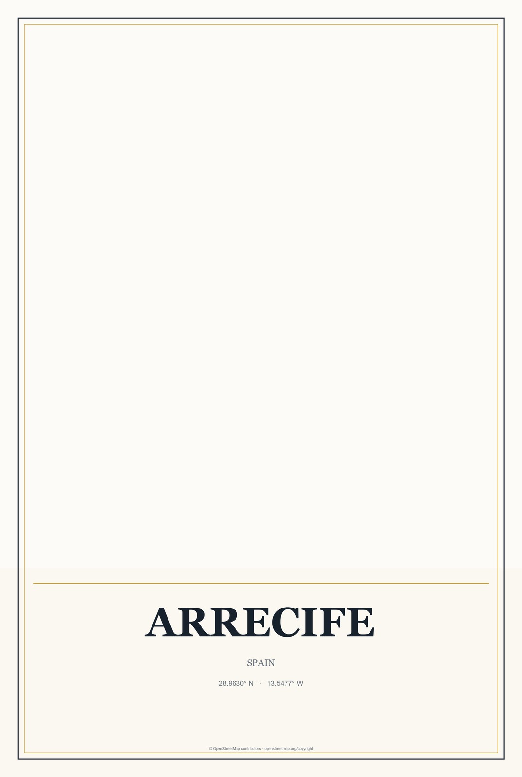 Arrecife, Spain City Map Aluminum Sign in Citrine Modern style