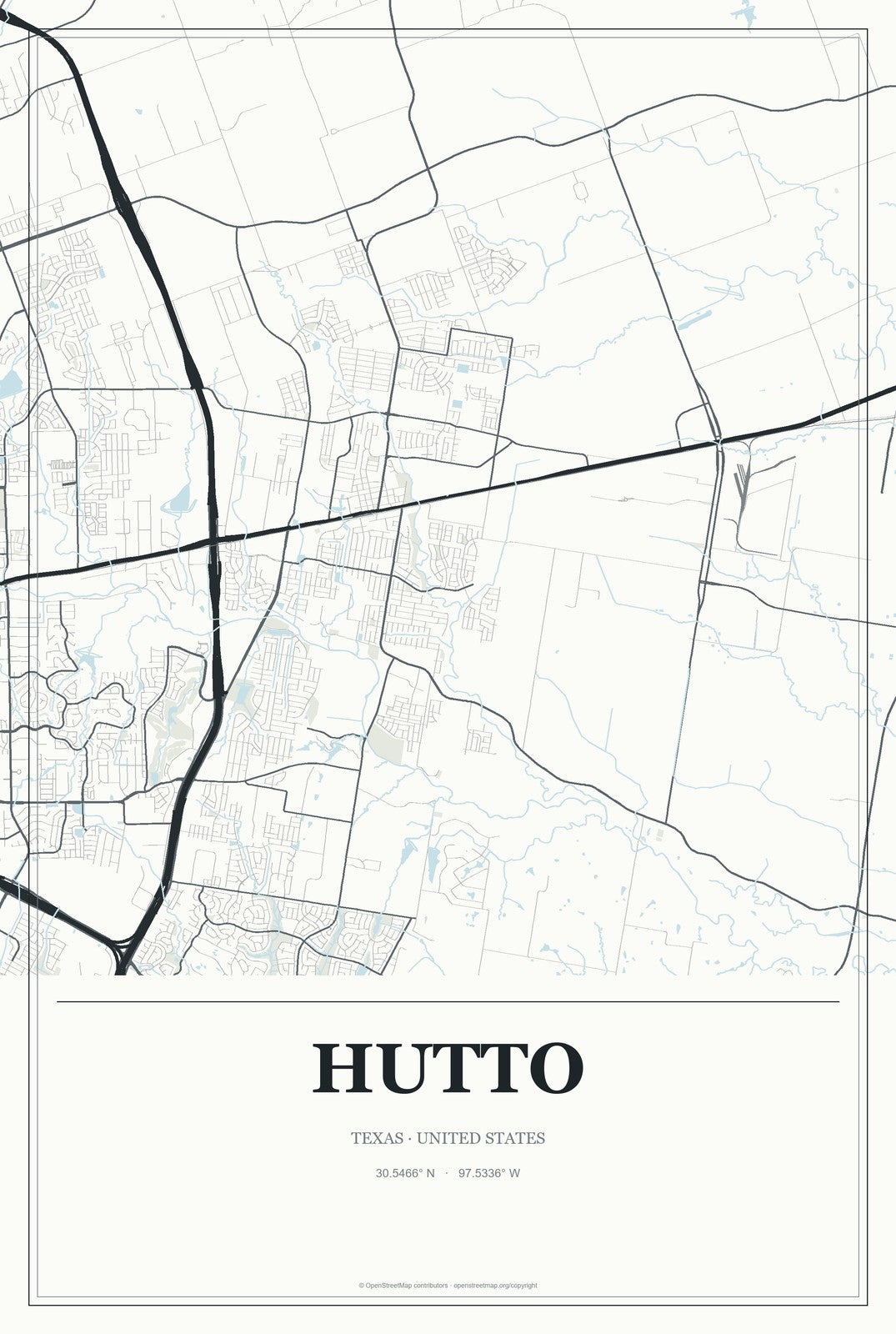 Hutto, Texas City Map Aluminum Sign in Gallery Air style