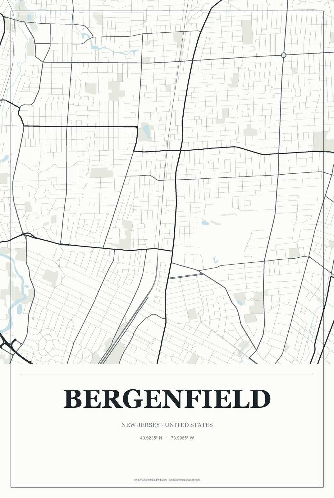 Bergenfield, New Jersey City Map Aluminum Sign in Gallery Air style