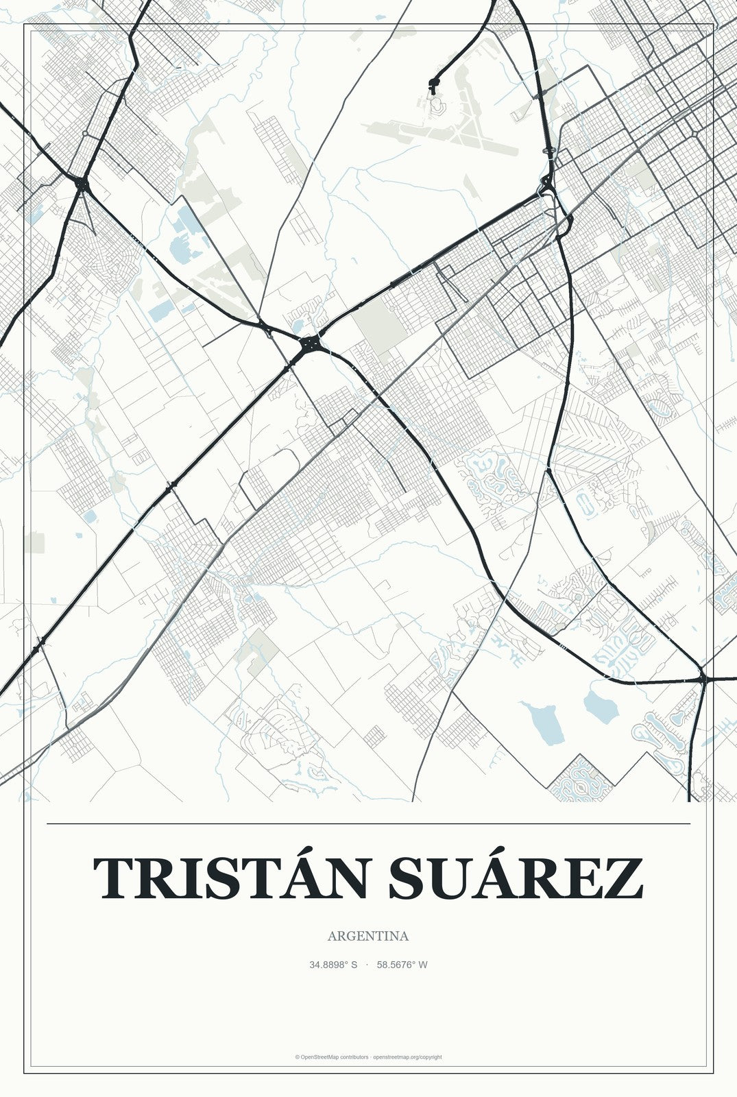 Tristán Suárez, Argentina City Map Aluminum Sign in Gallery Air style