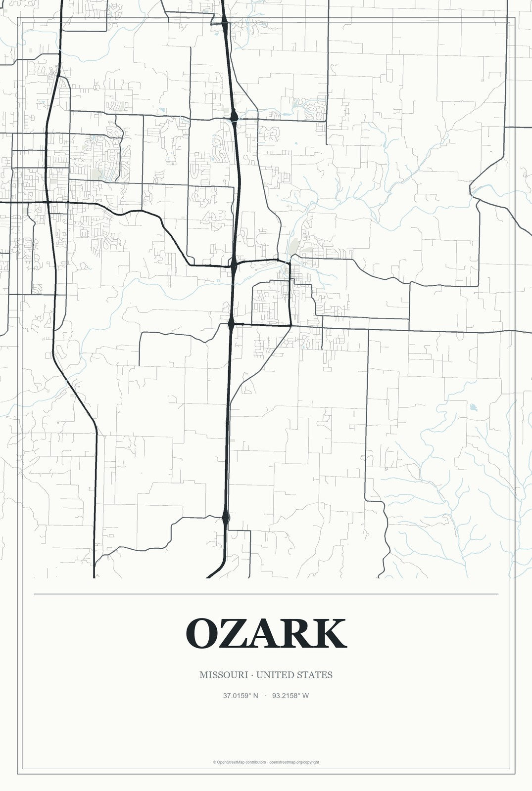 Ozark, Missouri City Map Aluminum Sign in Gallery Air style