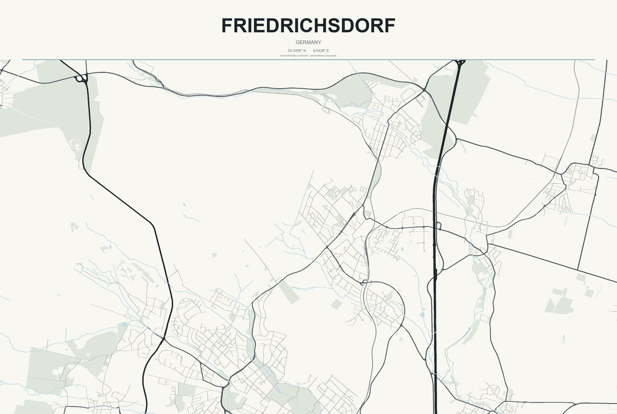Friedrichsdorf, Germany City Map Aluminum Sign in Headline Atlas style
