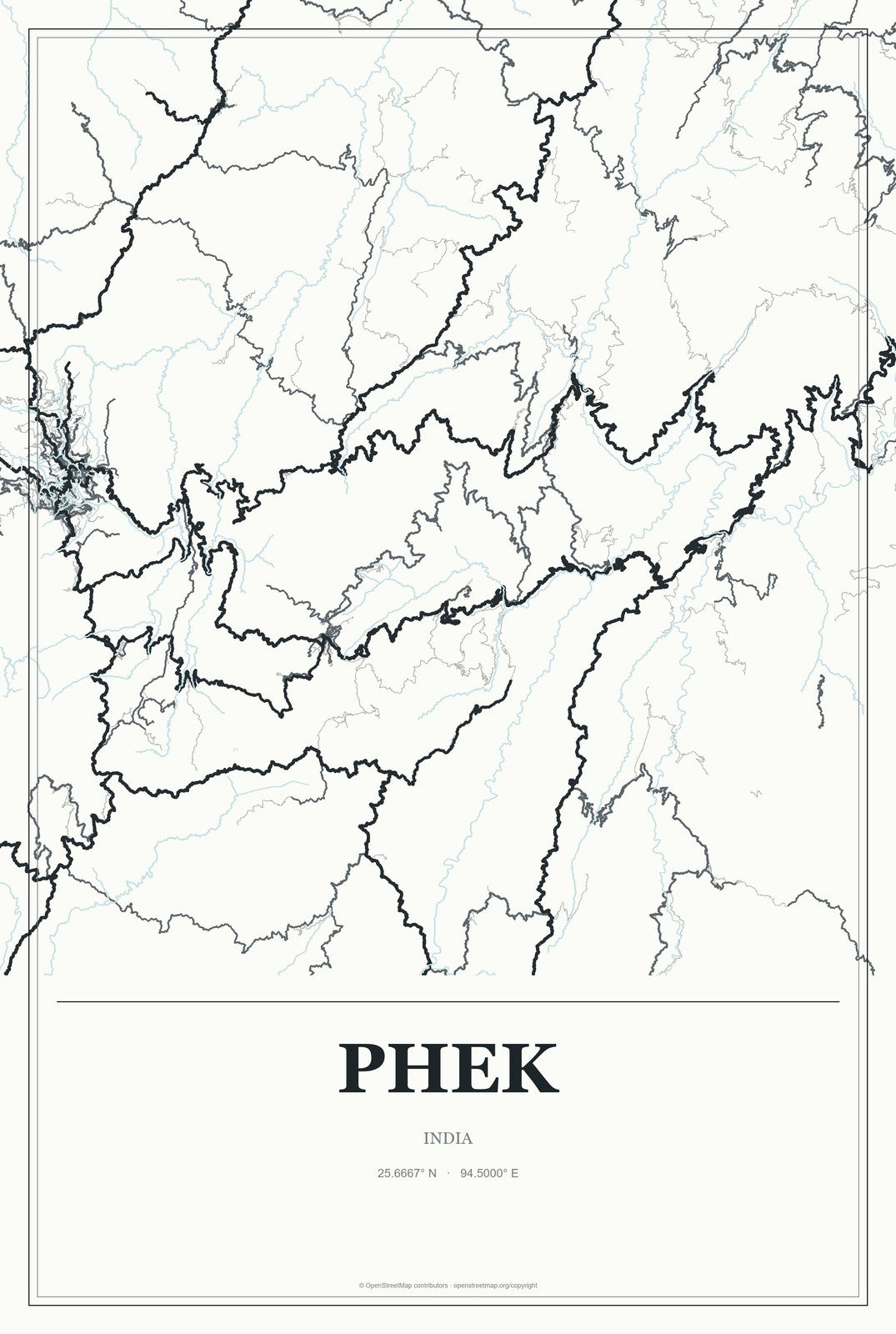 Phek, India City Map Aluminum Sign in Gallery Air style