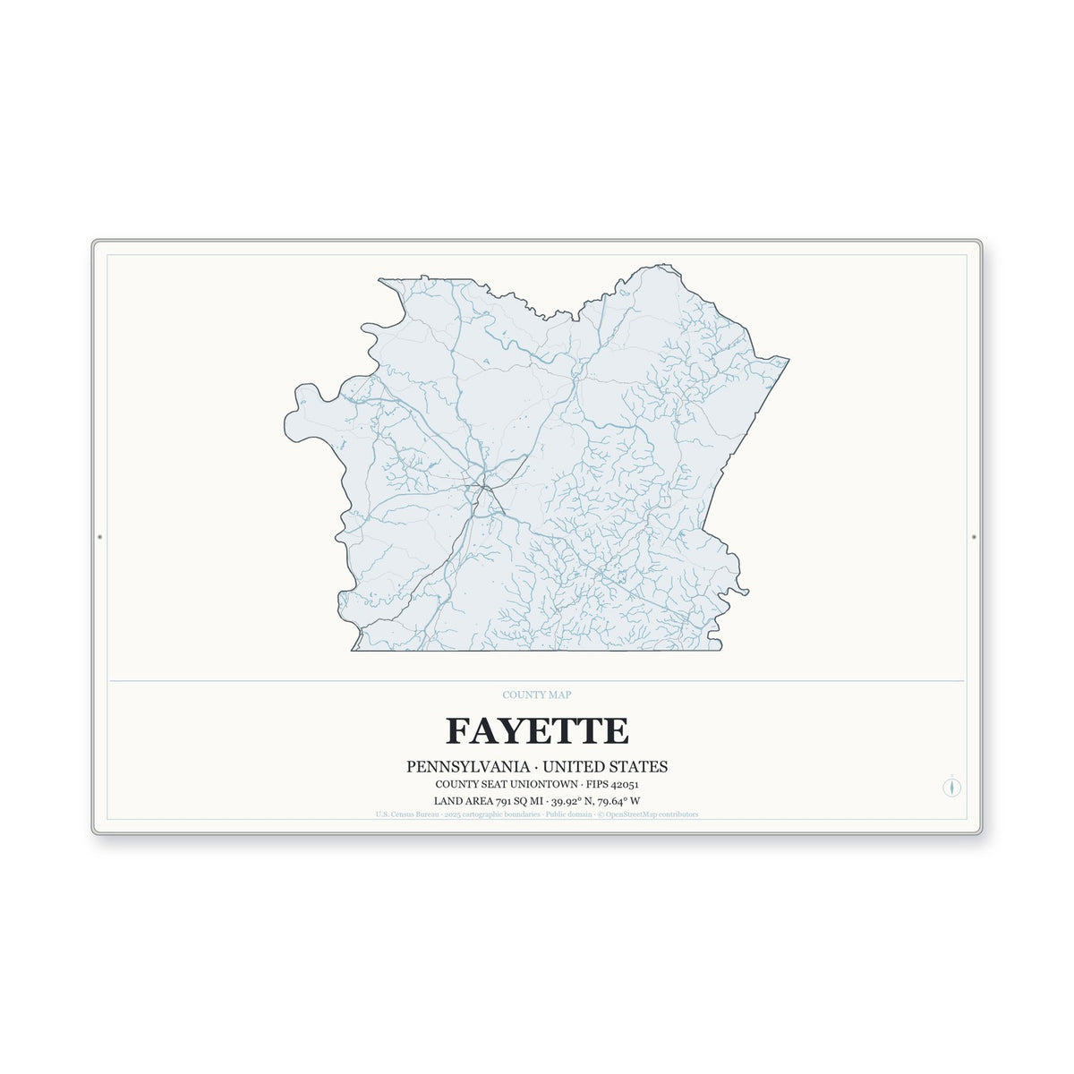Fayette County, Pennsylvania Map Aluminum Sign in Gallery Air style