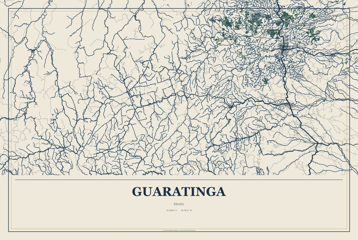 Guaratinga, Brazil City Map Aluminum Sign in Coastal Cutout style