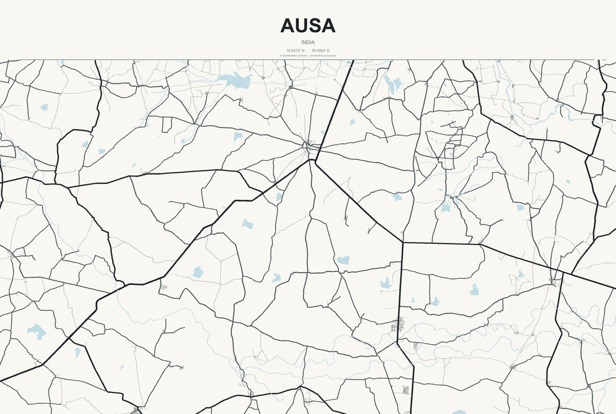 Ausa, India City Map Aluminum Sign in Headline Atlas style