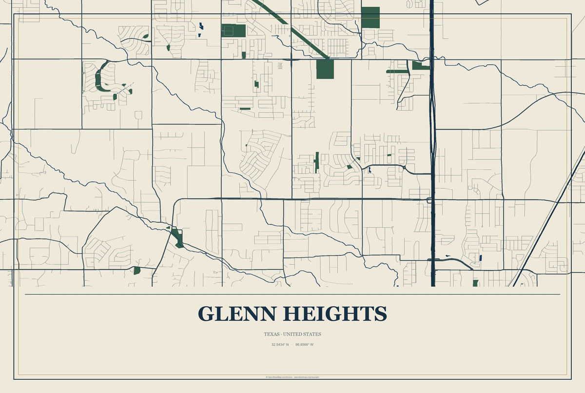 Glenn Heights, Texas City Map Aluminum Sign in Coastal Cutout style