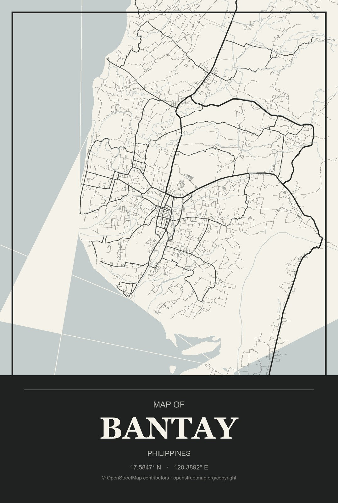 Bantay, Philippines City Map Aluminum Sign in Museum Plaque style