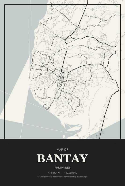 Bantay, Philippines City Map Aluminum Sign in Museum Plaque style