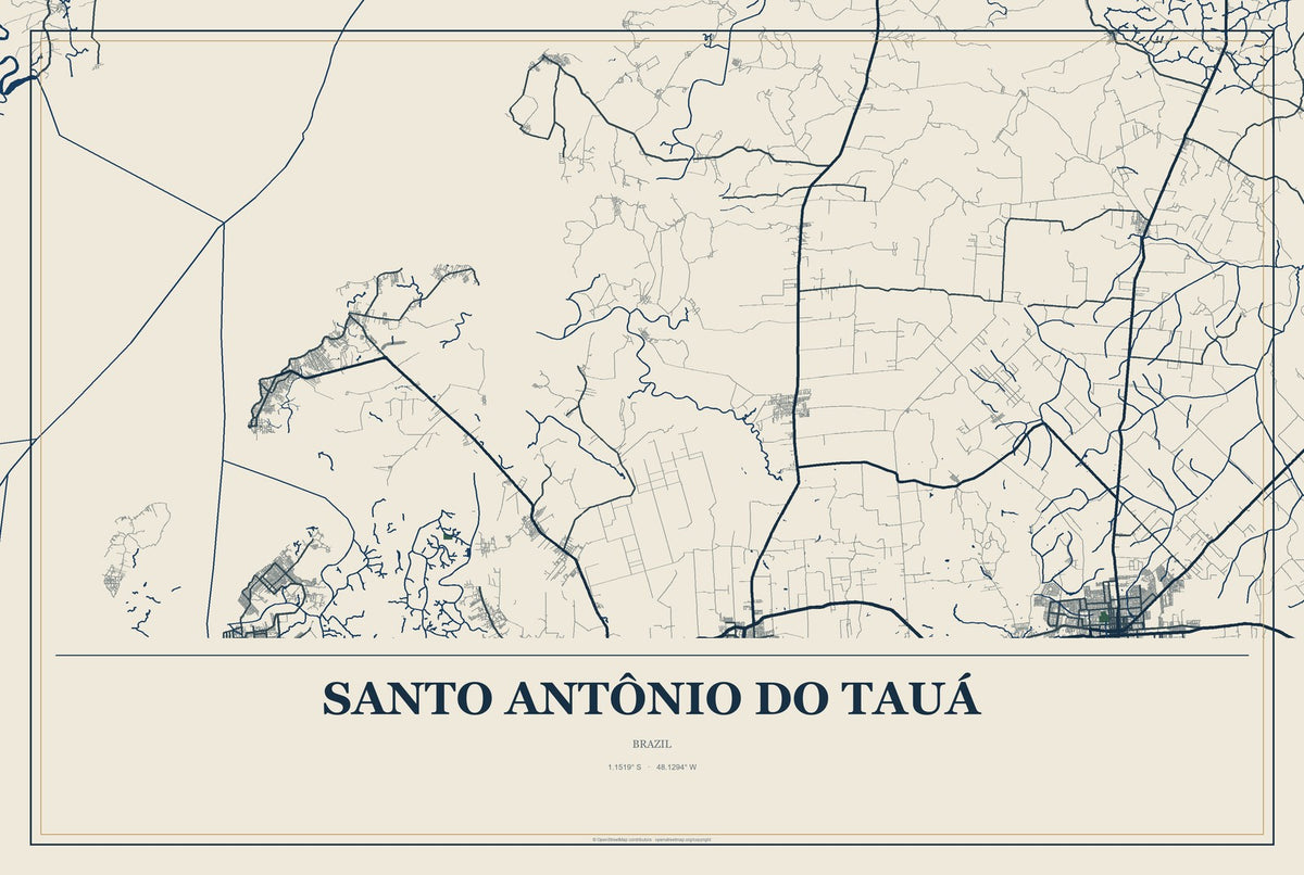 Santo Antônio do Tauá, Brazil City Map Aluminum Sign in Coastal Cutout style