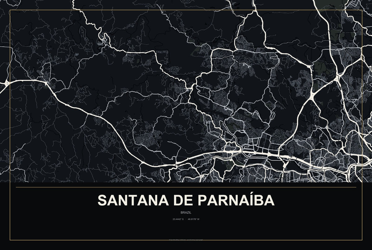 Santana de Parnaíba, Brazil City Map Aluminum Sign in Metropolitan Noir style