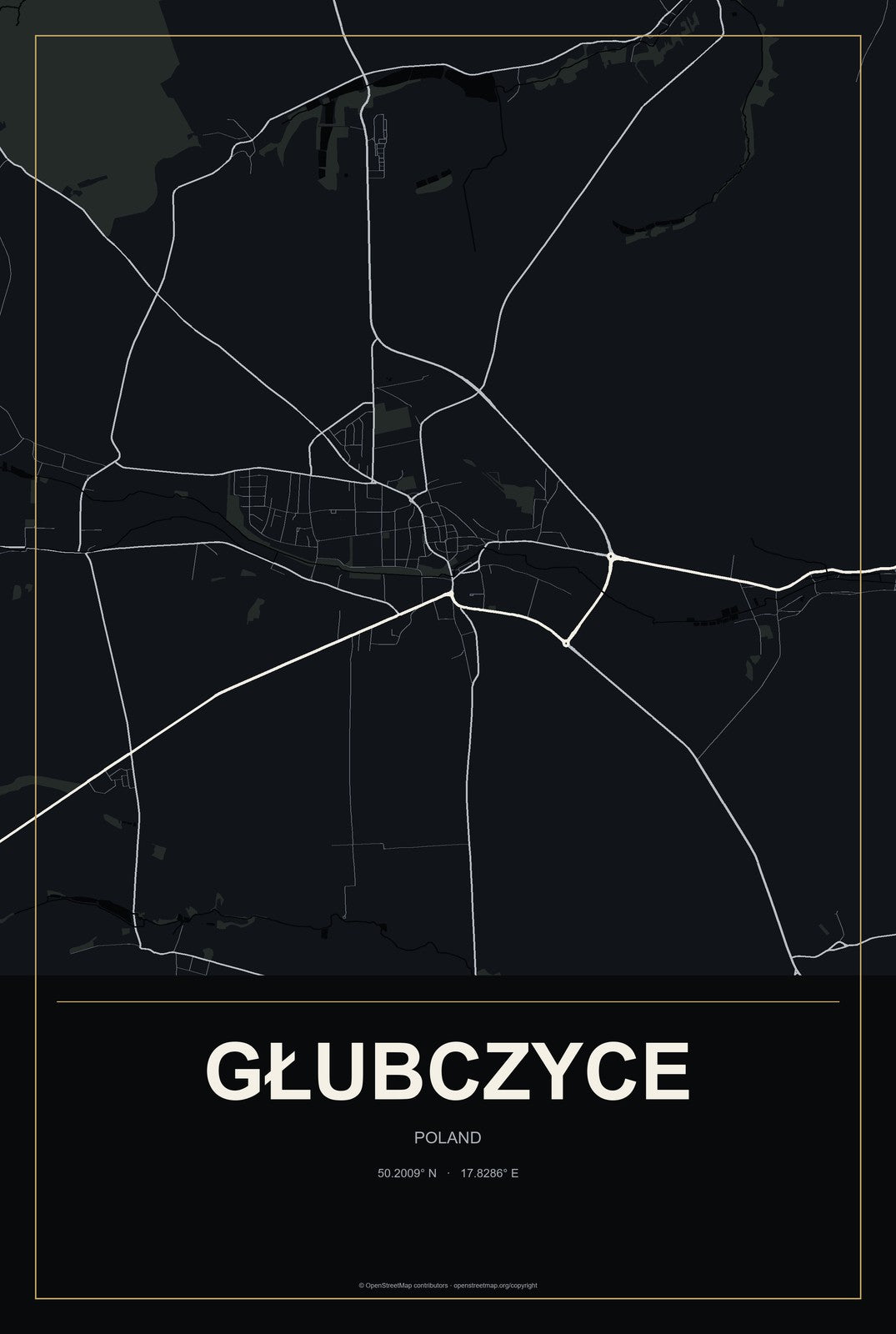 Głubczyce, Poland City Map Aluminum Sign in Metropolitan Noir style