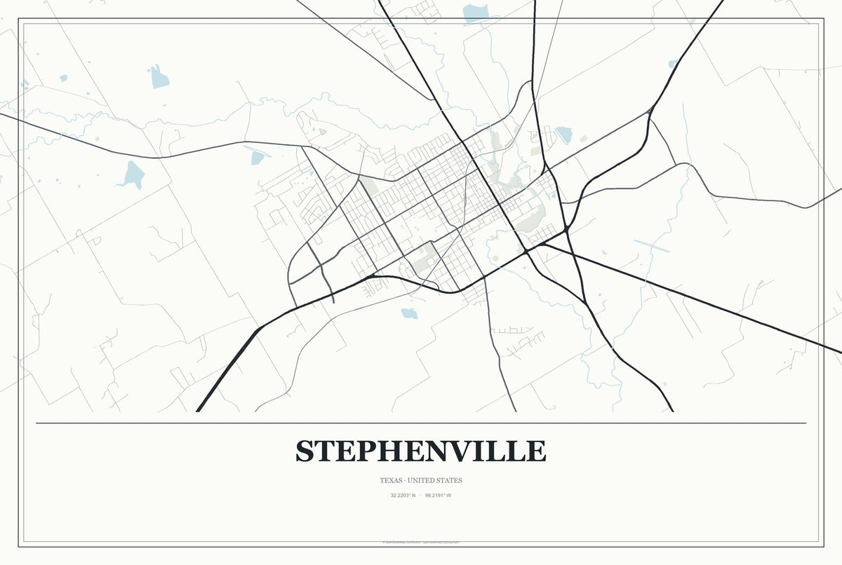 Stephenville, Texas City Map Aluminum Sign in Gallery Air style