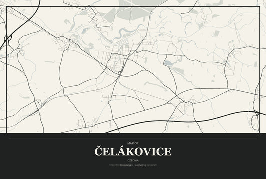 Čelákovice, Czechia City Map Aluminum Sign in Museum Plaque style