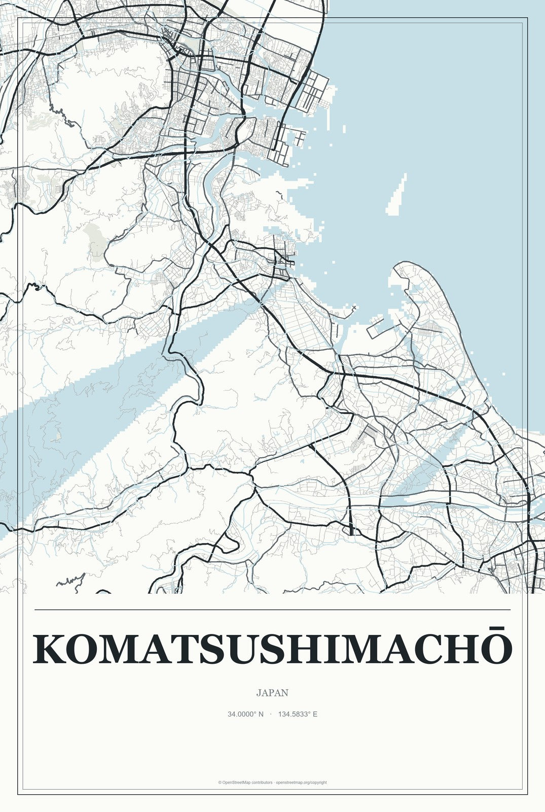 Komatsushimachō, Japan City Map Aluminum Sign in Gallery Air style