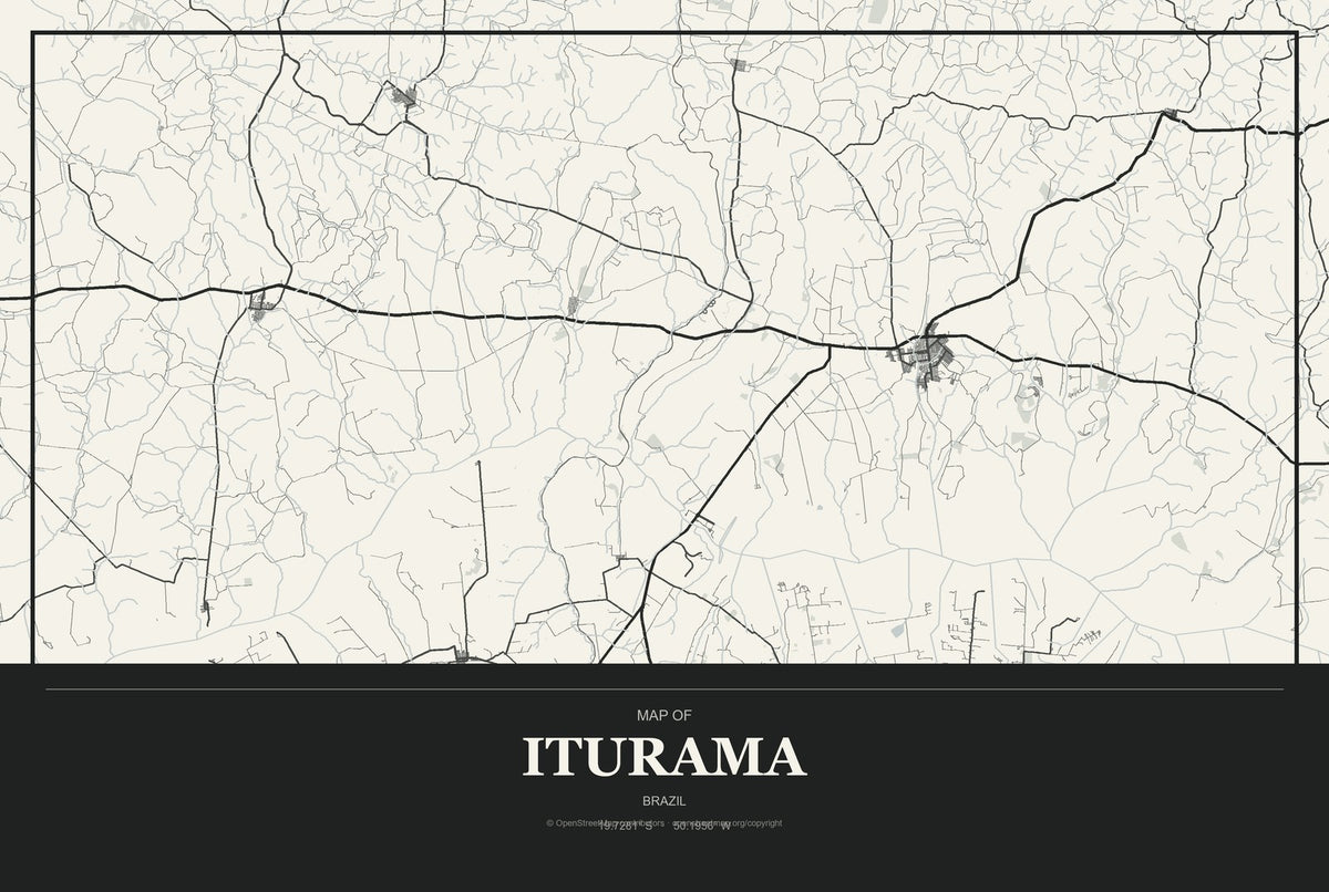Iturama, Brazil City Map Aluminum Sign in Museum Plaque style