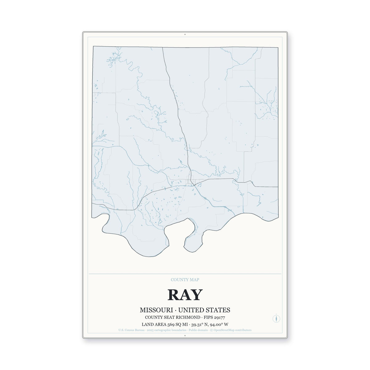 Ray County, Missouri Map Aluminum Sign in Gallery Air style