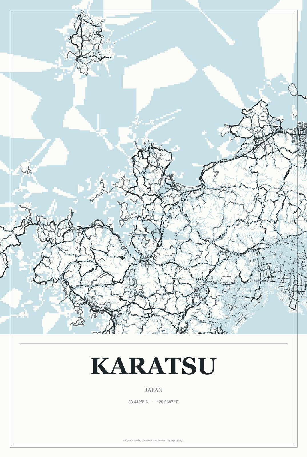 Karatsu, Japan City Map Aluminum Sign in Gallery Air style