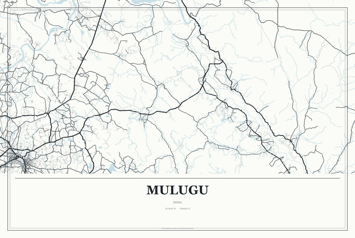 Mulugu, India City Map Aluminum Sign in Gallery Air style
