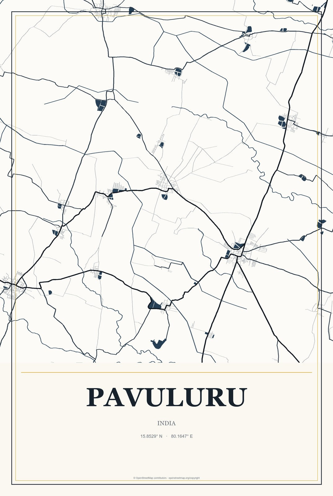 Pavuluru, India City Map Aluminum Sign in Citrine Modern style