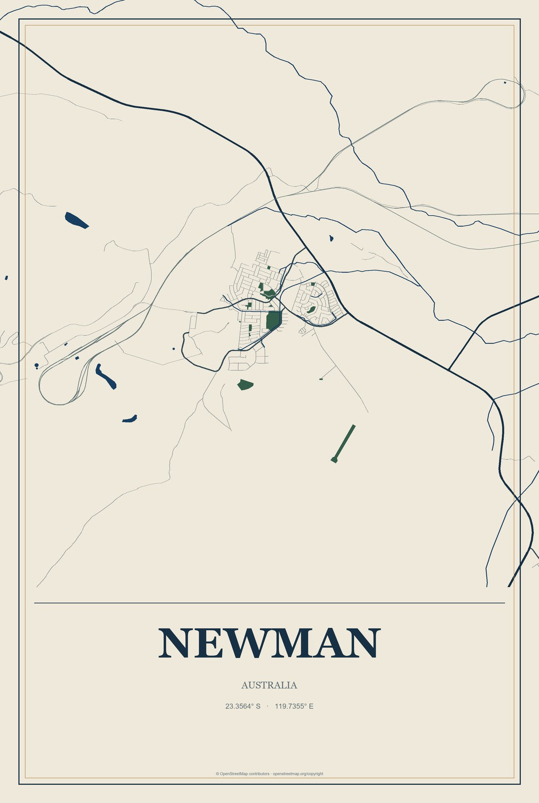Newman, Australia City Map Aluminum Sign in Coastal Cutout style