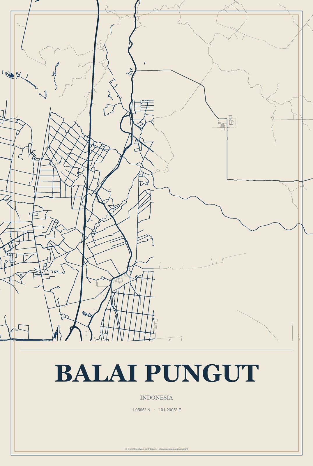 Balai Pungut, Indonesia City Map Aluminum Sign in Coastal Cutout style
