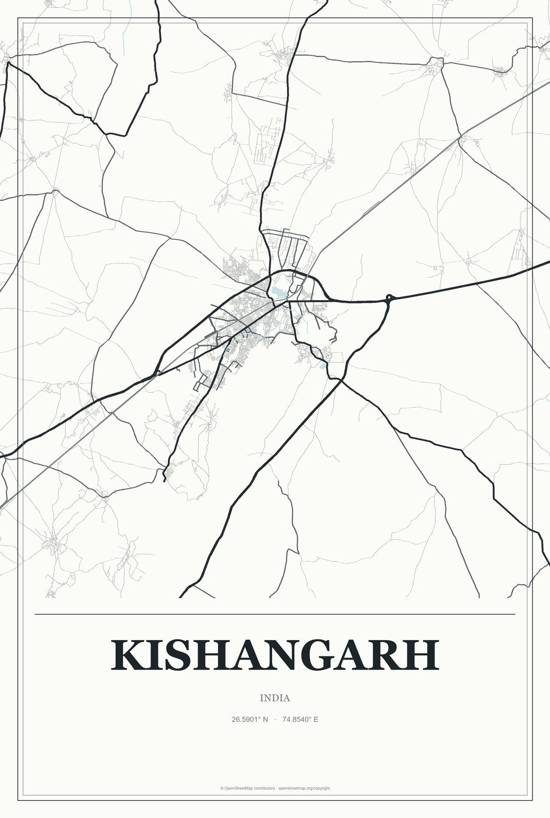 Kishangarh, India City Map Aluminum Sign in Gallery Air style