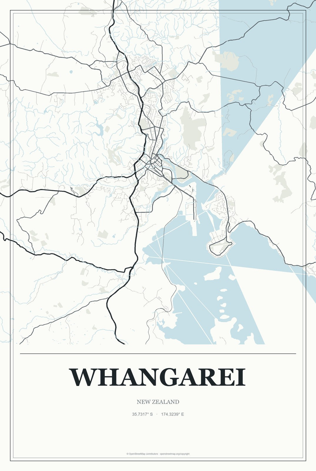 Whangarei, New Zealand City Map Aluminum Sign in Gallery Air style