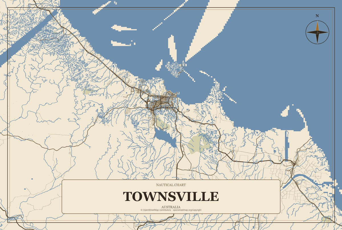 Townsville, Australia City Map Aluminum Sign in Heritage Nautical style