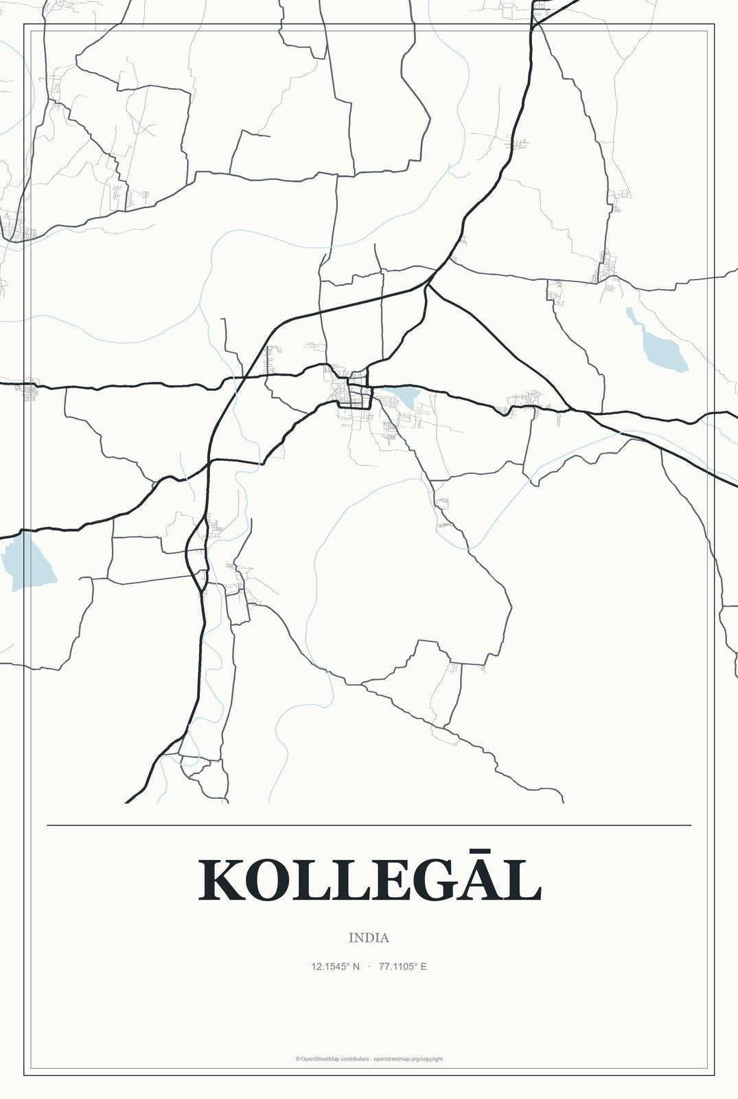 Kollegāl, India City Map Aluminum Sign in Gallery Air style
