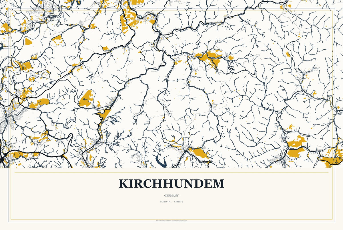 Kirchhundem, Germany City Map Aluminum Sign in Citrine Modern style